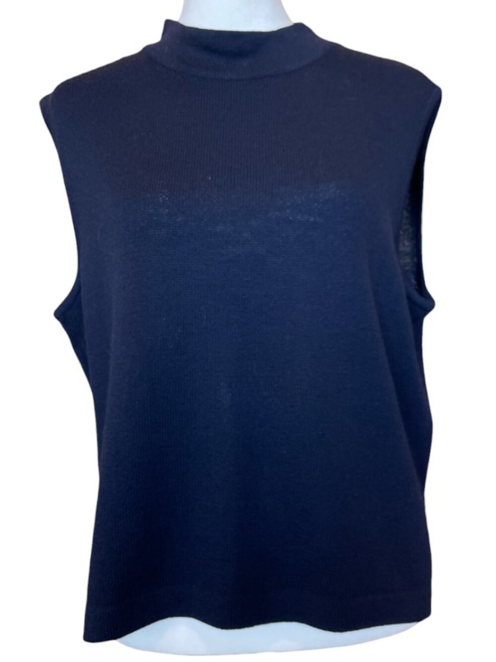 St. John Dark Blue Knit Sleeveless Shell Sweater Blouse Tank Top